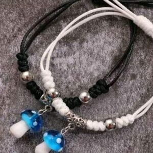 Blue and White Mushroom Charm Bracelet set